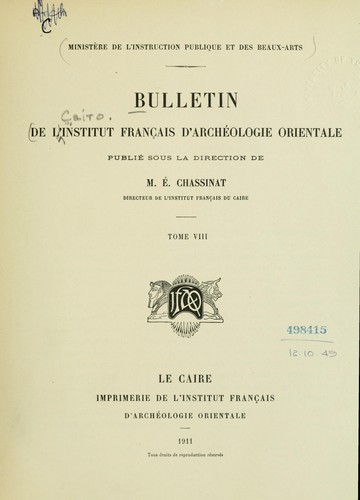 Bulletin de l'Institut français d'archéologie orientale by Institut français d'archéologie orientale du Caire cover