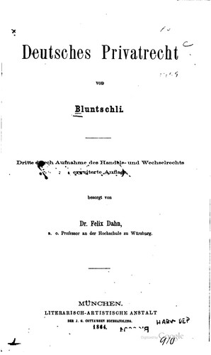 Deutsches Privatrecht by Johann Caspar Bluntschli cover