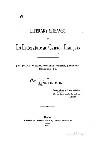 Literary sheaves by Prosper Bender cover