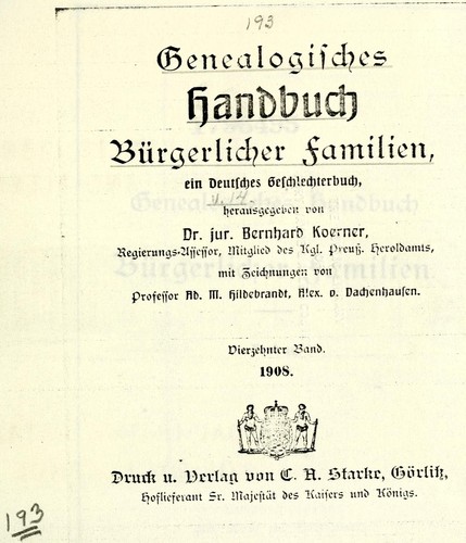 Deutsches Geschlechterbuch (Genealogisches Handbuch bürgerlicher Familien.) by  cover