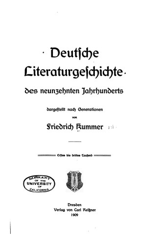Deutsche Literaturgeschichte des neunzehnten Jahrhunderts by Friedrich Kummer cover