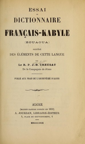 Essai de dictionnaire français-kabyle by Jean Baptiste Creusat cover