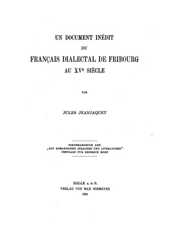 Un document inédit du français dialectal de Fribourg au XVe siècle