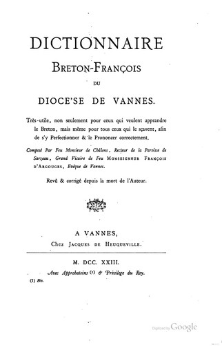 Dictionnaire breton-français du dialecte de Vannes by Pierre de Châlons cover