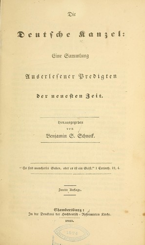 Die deutsche kanzel... by Benjamin S. Schnack cover