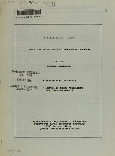 Chapter 188, early childhood discretionary grant program