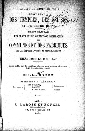 Droit romain des temples, des églises et de leurs biens by Charles Borde cover