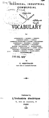 Vocabulaire, français-anglais-allemand; technique, industriel, et commercial .. by Édouard Hospitalier cover