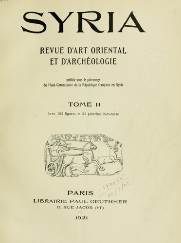 Syria by Beirut. Institut français d'archéologie cover