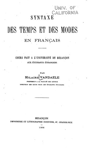 Syntaxe des temps et des modes en franc̜ais by Hilaire van Daele cover
