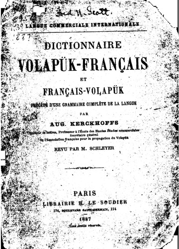Dictionnaire volapük-français et français-volapük, précédé d'une grammaire complète de la langue by Aug Kerckhoffs cover