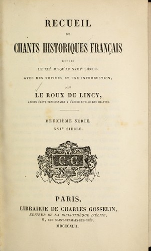 Recueil de chants historiques français depuis le XIIe jusqu'au XVIIIe siècle by  cover