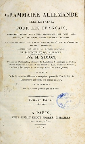 Grammaire allemande élémentaire, pour les Français ... by Jean Frédéric Simon cover