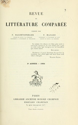 Revue de littérature comparée by  cover