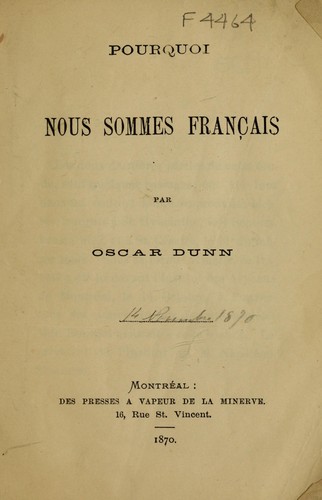 Pourquoi nous sommes francais by Oscar Dunn cover