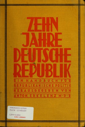Zehn Jahre deutsche Republik by Anton Erkelenz cover