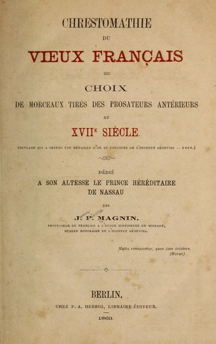 Chrestomthie du vieux français by Magnin, Jean Pierre b 1833, cover