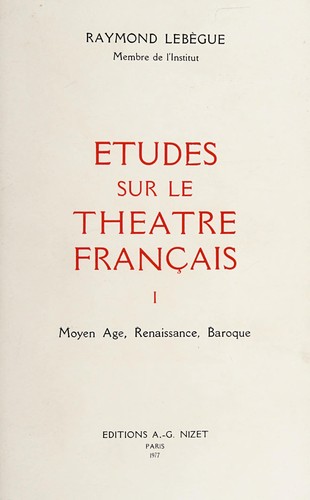 Études sur le théâtre français by Raymond Lebègue cover