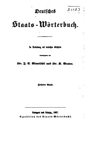 Deutsches Staats-Wörterbuch by Johann Caspar Bluntschli cover