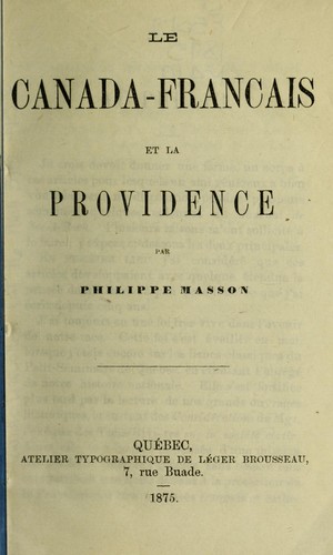 Le Canada-francais et la providence by Philippe Masson cover