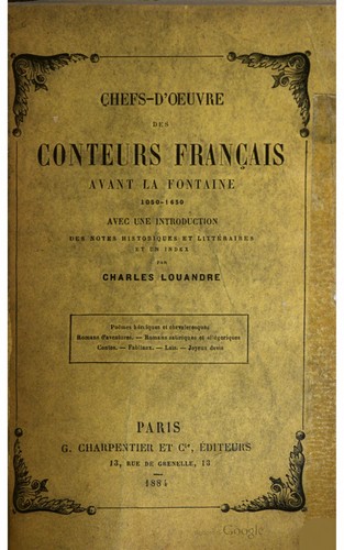 Chefs-d'œuvre des conteurs français avant La Fontaine, 1050-1650 by Charles Léopold Louandre cover