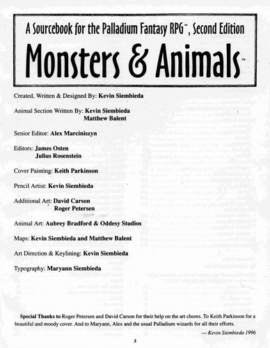 Monsters and animals by Kevin Siembieda cover