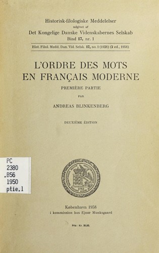 L'ordre des mots en français moderne by Andreas Peter Damsgaard Blinkenberg cover