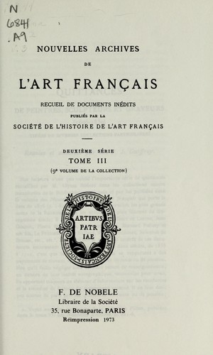 Nouvelles archives de l'art français by Société de l'histoire de l'art français (France) cover
