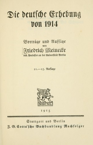 Die deutsche Erhebung von 1914 by Friedrich Meinecke cover