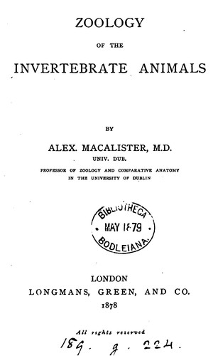 Zoology of the invertebrate animals by Alexander Macalister cover