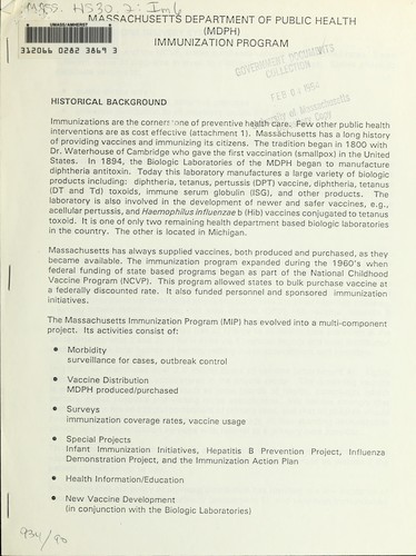 Massachusetts Department of Public Health (MDPH) immunization program