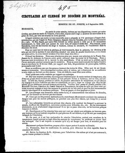 Circulaire au clergé du diocèse de Montréal