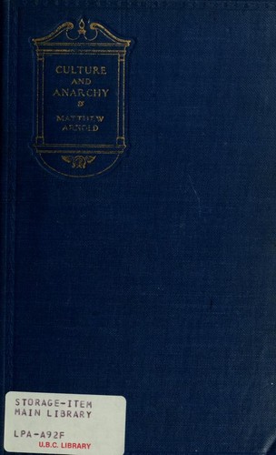 Culture and anarchy; an essay in political and social criticism