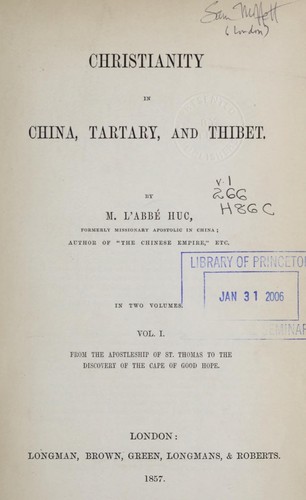 Christianity in China, Tartary and Tibet