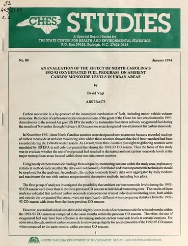 An evaluation of the effect of North Carolina's 1992-93 oxygenated fuel program on ambient carbon monoxide levels in urban areas