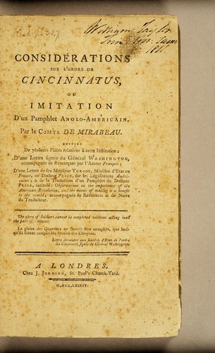 Considérations sur l'ordre de Cincinnatus