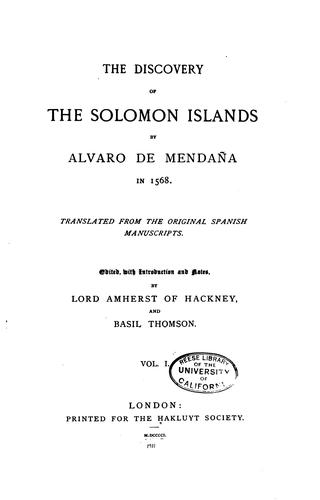 The Discovery of the Solomon Islands by Alvaro de Mendaña in 1568