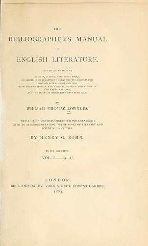 The bibliographer's manual of English literature