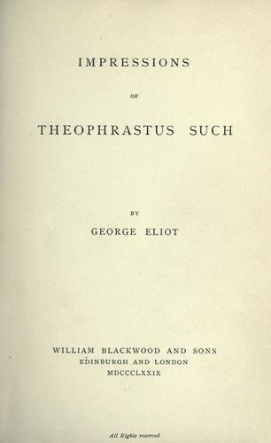 Impressions of Theophrastus Such