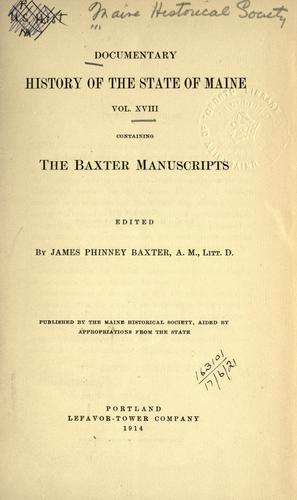 Documentary history of the state of Maine