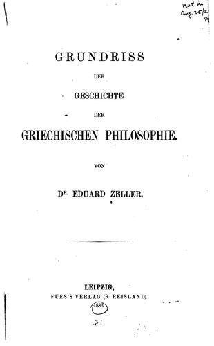 Grundriss der Geschichte der griechischen Philosophie
