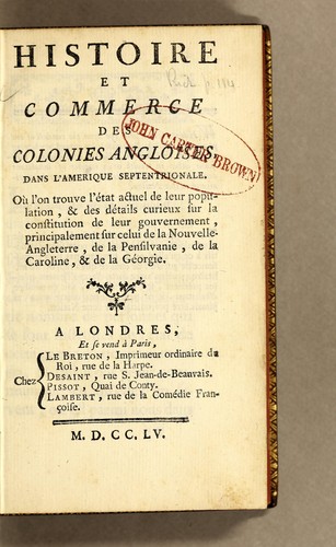 Histoire et commerce des colonies angloises