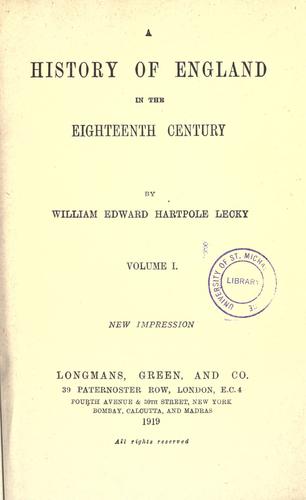 A history of England in the eighteenth century