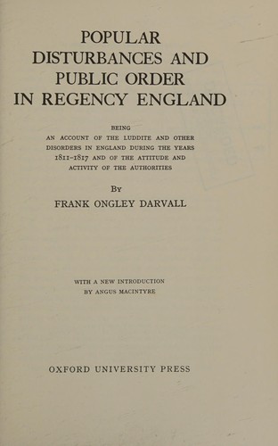 Popular disturbances and public order in Regency England