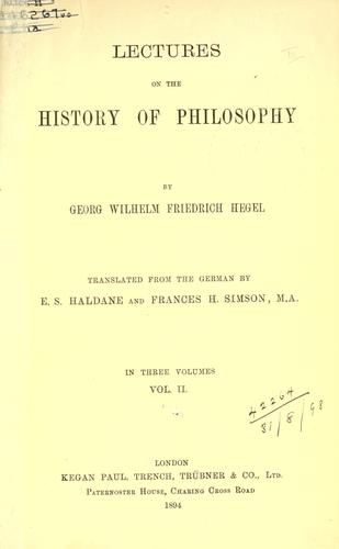 Vorlesungen über die Geschichte der Philosophie