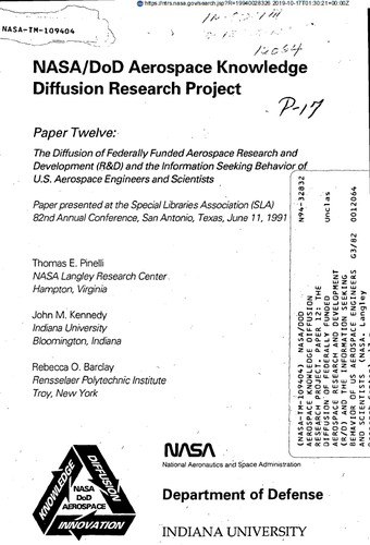 NASA/DoD aerospace knowledge diffusion research project