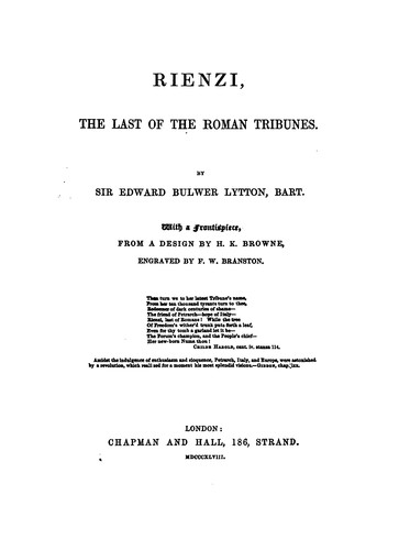 Rienzi, the last of the Roman tribunes